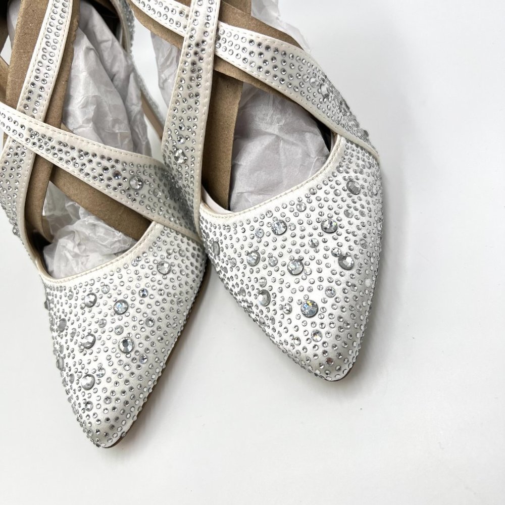 Jessica Simpson Womens Accile Jeweled White Satin Heels Pumps Shoes 6.5 - Picture 5 of 14